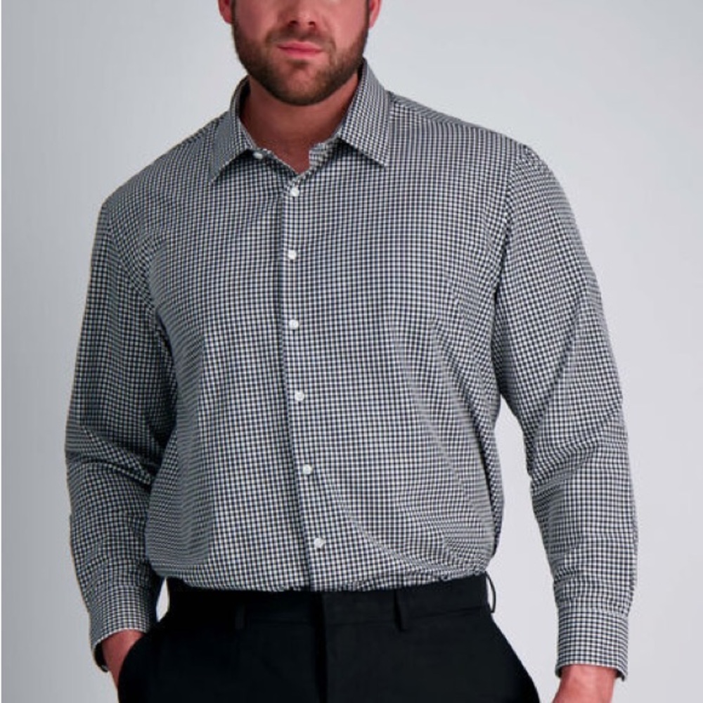 Haggar Men’s Wrinkle Resistant Big Smart Wash Black and White Checkered Shirt